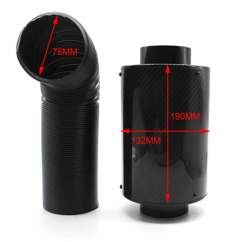DEFT Universal Car 76mm 3 Car Carbon Fiber Induction Air Intake Filter Kit Ram Filter Box Cold Air Intake Bellows Intake Hose (11)
