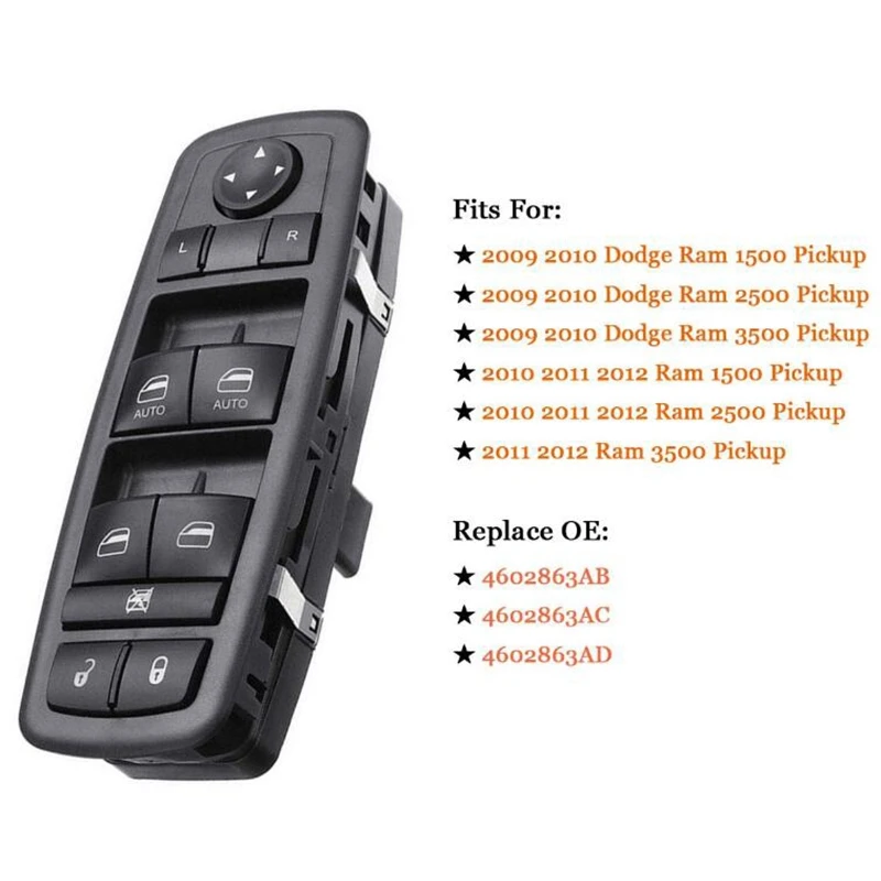 Передний со стороны водителя выключатель питания для 2009-2012 Dodge Ram 1500 2500 3500 Замена 4602863AD 4602863AB 4602863AC