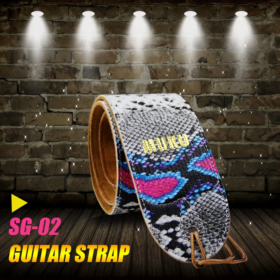 Три варианта цвета MUKU ремень для гитары Бас ремень из воловьей кожи высокого качества кожаный Змеиный Дизайн Аксессуары для гитары
