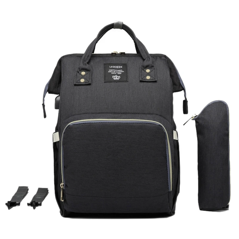 Black LEQUEEN USB Diaper Bag Baby Care Large Capacity Mom Backpack Mummy Maternity Wet Bag Waterproof Baby Pregnant Bag - Цвет: Black