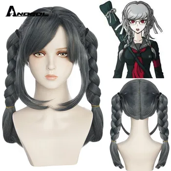 

ANOGOL Wig Danganronpa Dangan-ronpa Peko Pekoyama Double Braided Dark Grey Synthetic Cosplay Wig for Halloween Costume Party+Cap