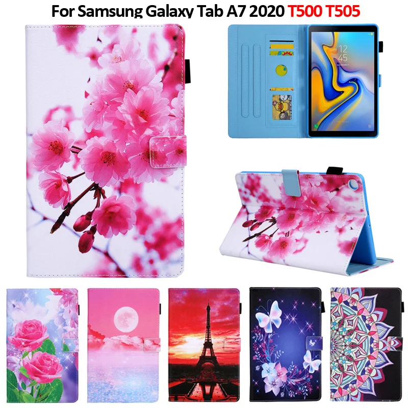 Чехол для планшета Samsung Galaxy Tab A7 2020 SM T500 T505 T507 кожаный чехол с цветами и бабочками |