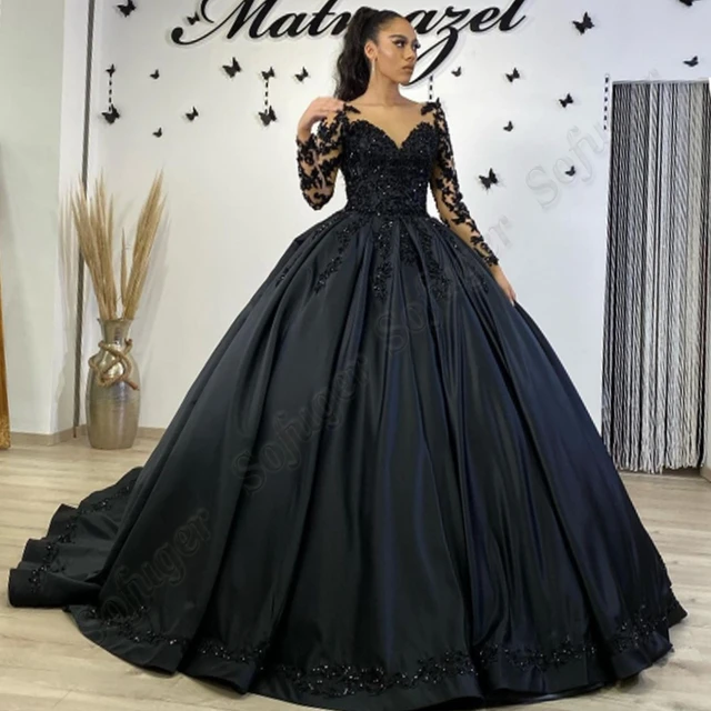 Black Tulle Shiny Off Shoulder Long Prom Dresses with Pearls, Long Bla –  Lwt Dress