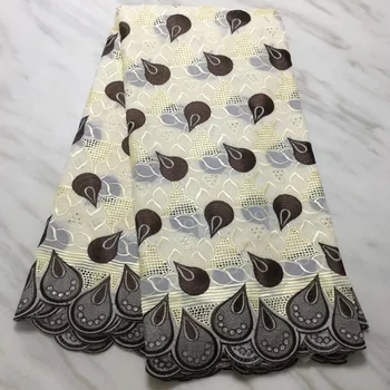 

(5yards/pc) Soft Swiss voile lace cream and coffee color embroidered African cotton lace fabric for party dress CLS40