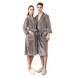 Nightgown Couple Gold Velvet Spring Autumn Women Men's Robe Solid Color V-Neck Cardigan Nine-Point Sleeve Loose Casual Homewear