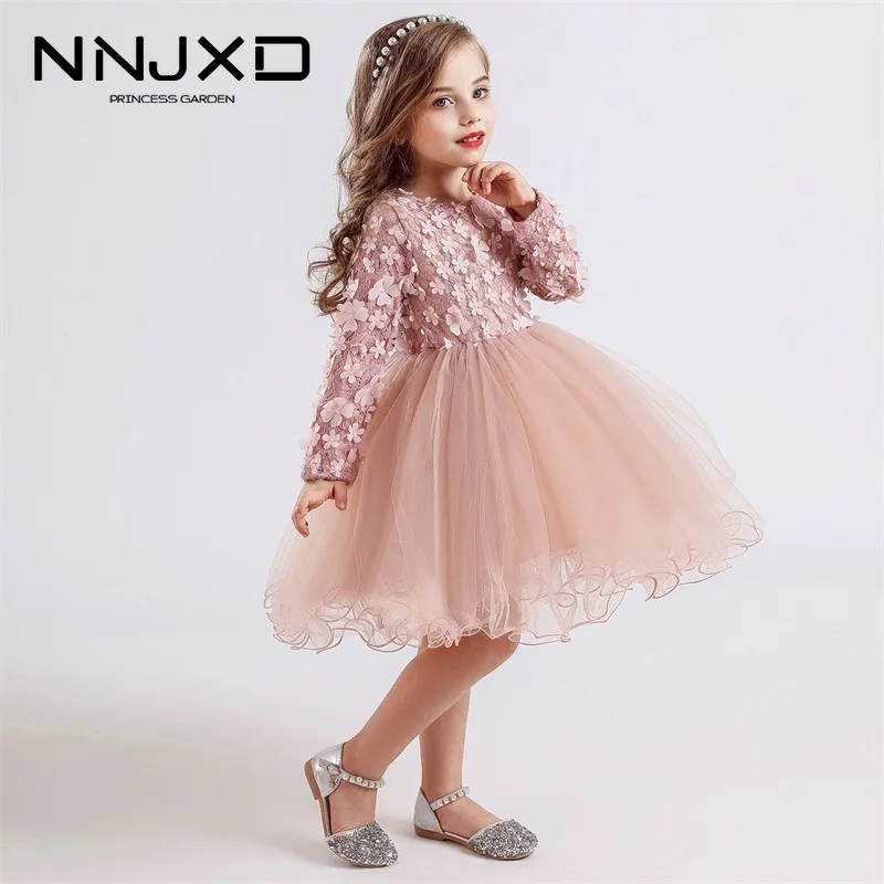 2021 Winter Long Sleeves Girls Dress Flower Design Princess Casual Wear Daily School Home Party Children's Clothing | Детская одежда
