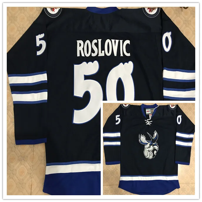 

#50 Jack Roslovic Manitoba moose Jets Hockey Jersey Mens Embroidery Stitched Customize any number and name Jerseys