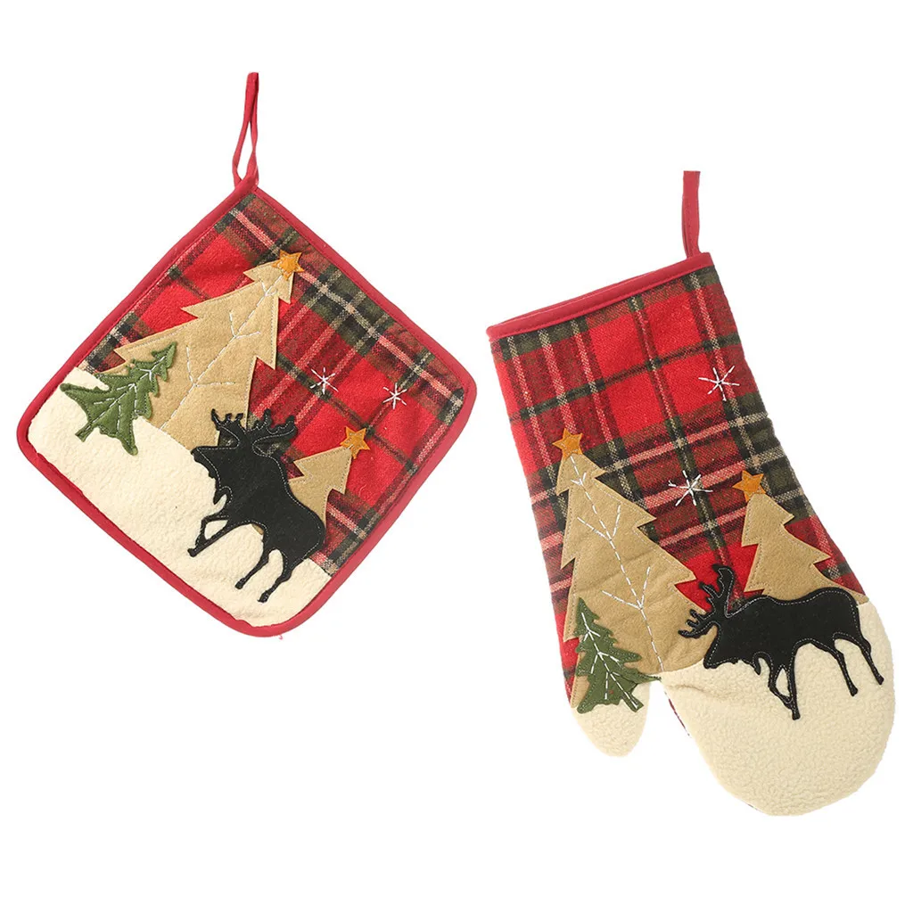 Рождественские жаркие перчатки для выпечки коврик для духовки обеденный коврик для барбекю кухонный коврик Navidad рождественские вечерние аксессуары для кухни F111 - Цвет: multicolor