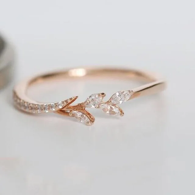 Qingwen кристалл в форме листика обручальные кольца женские вечность обручальные кольца для женщин розовое золото кольца, ювелирные подарки CA4523/w - Цвет основного камня: rose gold
