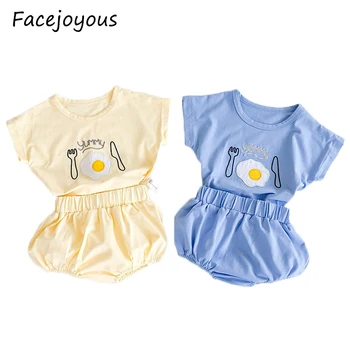 

Casual Kids Clothing Baby Girls Clothes Sets Summer Omelette Printed Girl Tops T-shirt Shorts Suits Cotton Children's Clothing
