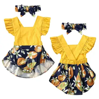 

Baby Bodysuits Summer Baby Girl Cute Flare Sleeve Flower Dress + Headband Sets Toddler Girl Clothes Newboen
