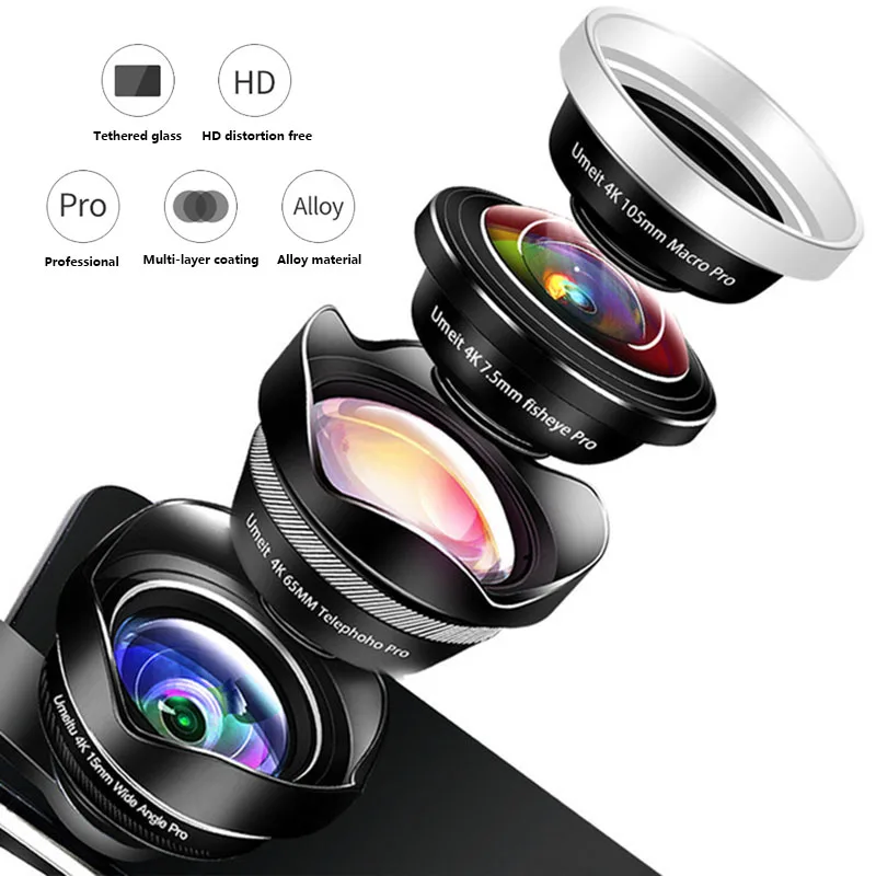 

4 In 1 Fisheye Wide Angle Macro Lens Telephoto Phone Lens Set for iPhone Huawei Xiaomi GV99