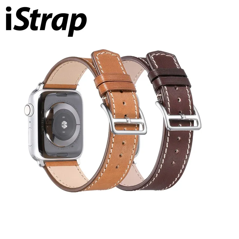 Ремешок iStrap для кожаных часов Apple Watch Series 4/3/2/1 спортивный кожаный браслет 42 мм 38