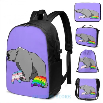

Funny Graphic print Mama Papa Bear LGBT Pride USB Charge Backpack men School bags Women bag Travel laptop bag