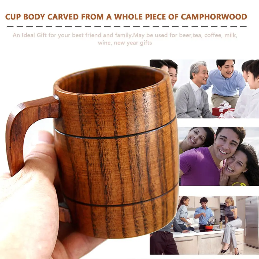 Handmade Solid Coffee Mug Beer Mug With Handle Pure Copper Moscow Mule Mugs With Large Capacity Wooden Cup Drinkwares