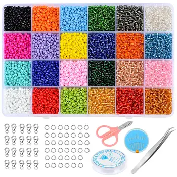 

Jewelry Making Kit 17000 Pcs 24 Colors Pony Glass Seed Beads 3mm Pony Beads for DIY Bracelets Jewelry Making Supplies