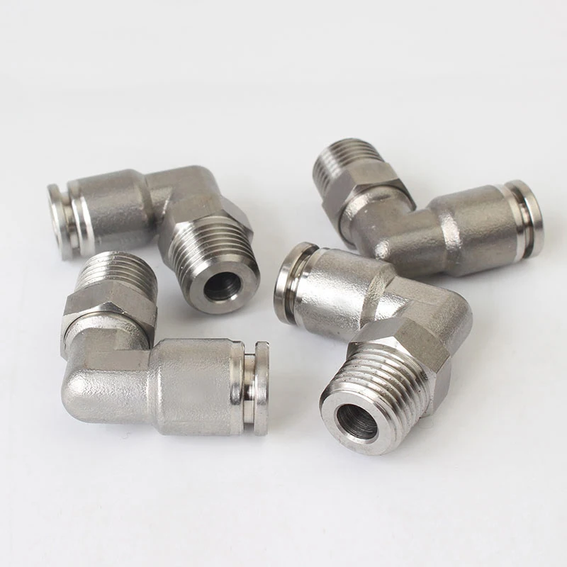 

1pc PL14/16 series trachea All copper nickel-plated quick-plug connector pneumatic connector right angle elbow external thread