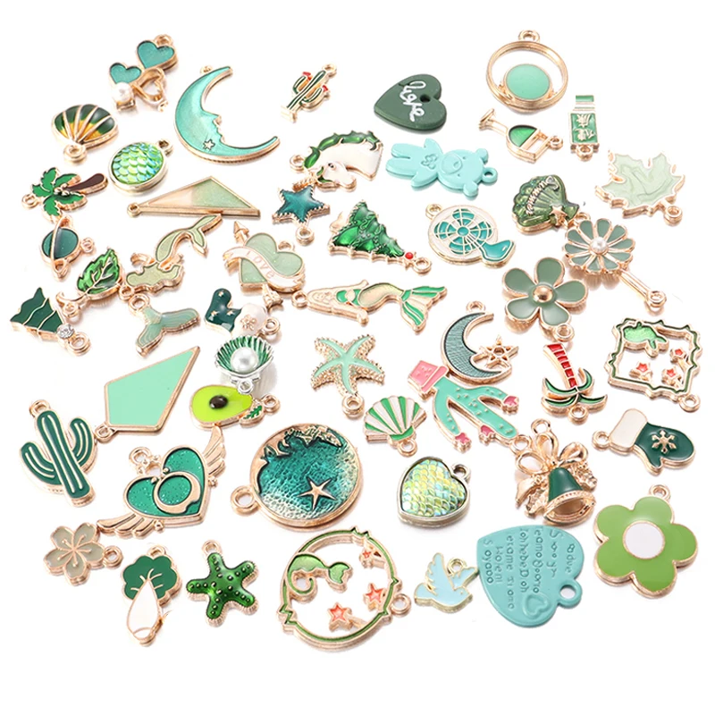 

50pcs/set Mixed Cute Animals Plants Flowers Enamel Charms DIY Earrings Bracelet Pendant Neacklace Accessories For Jewelry Making