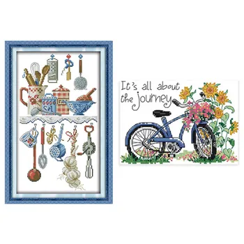 

Embroidery Set 11CT Small Clear Cycling Sunflower Pattern Cross Stitch 26x21cm & Kitchenware 29 x 48cm