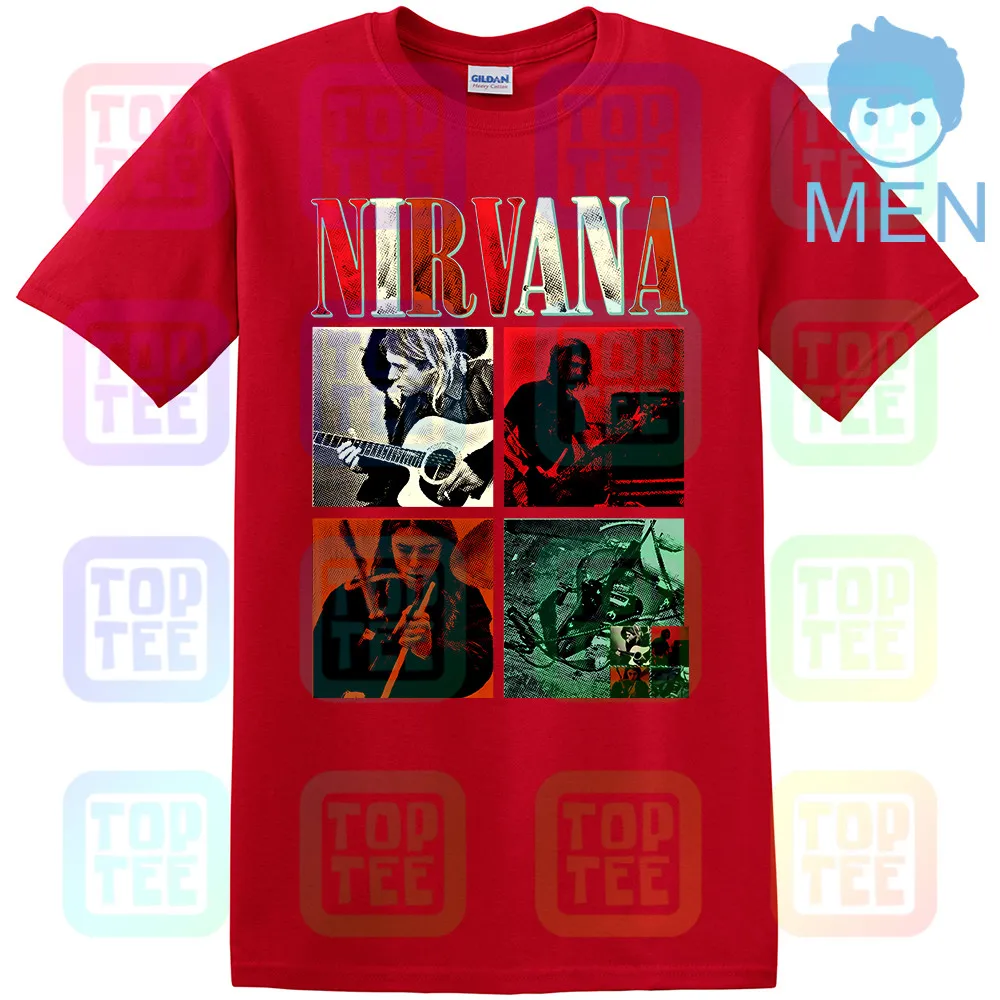 NIRVANA Официальная футболка Курт Кобейн. С фото группы - Цвет: MEN-RED