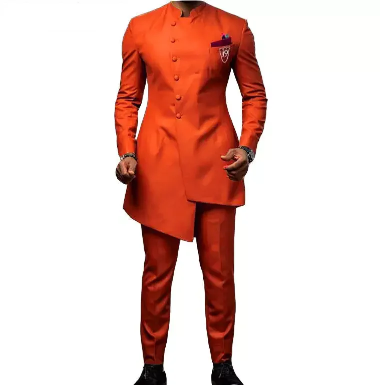 Длинные приталенные мужские костюмы для свадьбы, смокинги для жениха, 2 предмета(пиджак+ брюки), костюмы для жениха, дизайнерский блейзер для выпускного бала - Цвет: Mint Orange