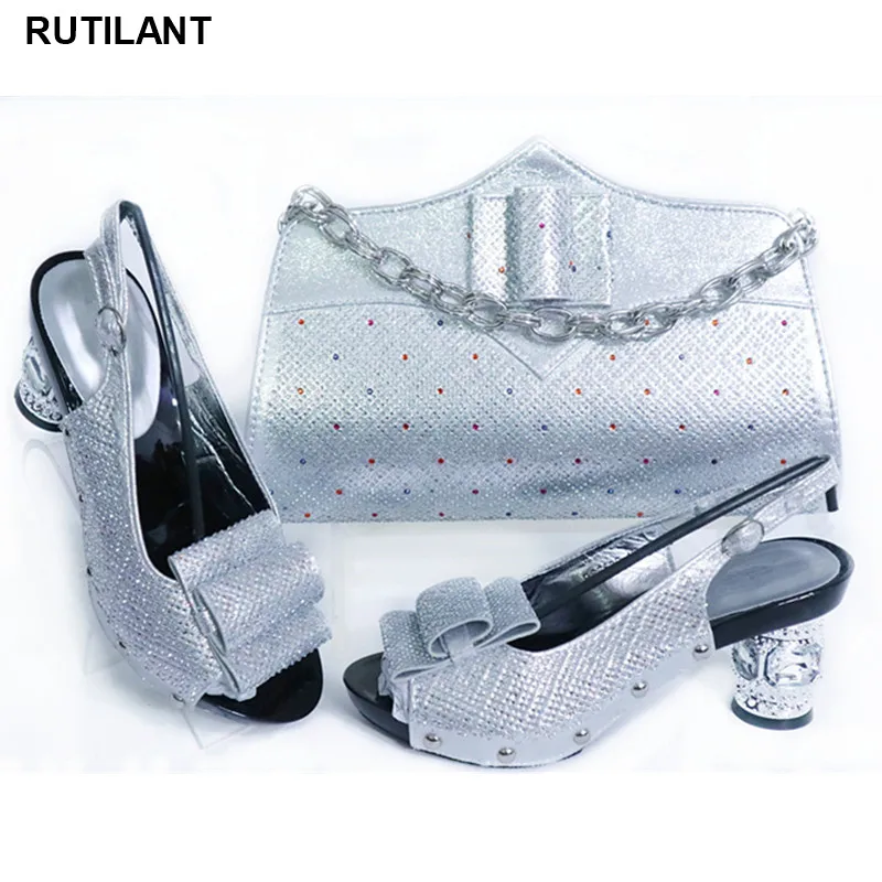 

Latest Design Party Italian Shoe Bag Set Rhinestone Wedding Party Shoes Italian Shoes with Matching Bags for Wedding Italy PU