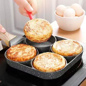 

Fried Egg Pot Non-stick Flat-bottom Pot Household Mini Poached Egg Hamburg Egg Dumplings Pot Mould Four-Hole Small Fried Egg Use