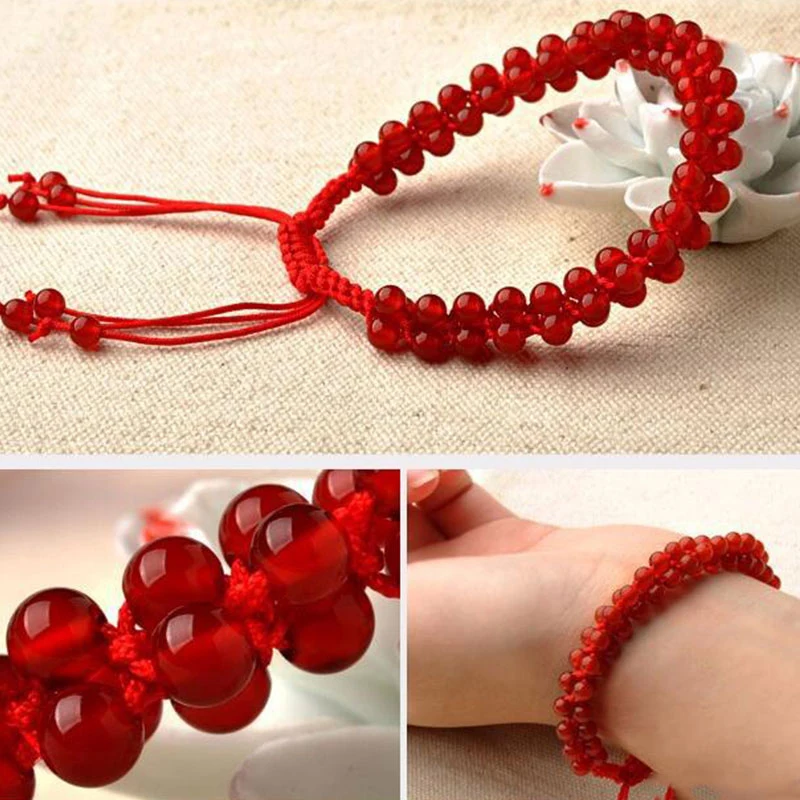 Natural Red Gems Charm Bracelets Ethnic Bracelet Temperament Red String Bracelet Handmade Braiding Adjustable Beaded bracelet jewelry