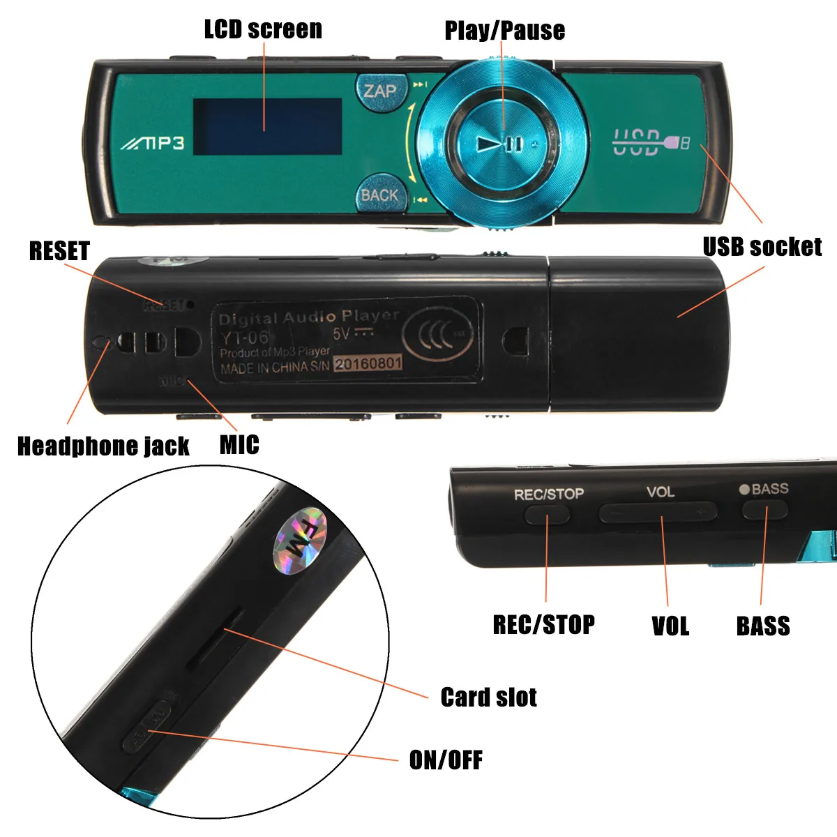 KINCO 32GB LCD HD Screen USB MP3 WMA Player Mini Media FM Radio Micro SD TF Card Headphones Clip 2019New Style Listen Music