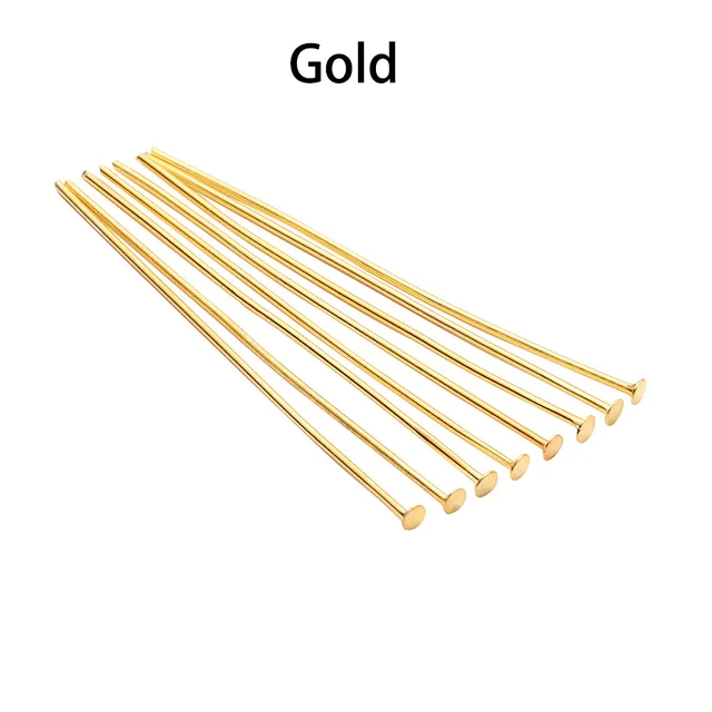 100-200pcs/bag 20 25 30 40 50 60 70 mm Flat Head Pins Gold/Copper/Rhodium Headpins For Jewelry Findings Making DIY Supplies Gold