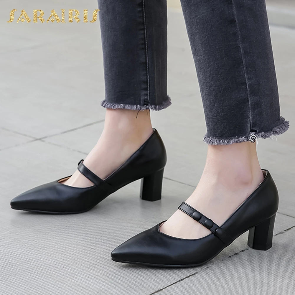 

Sarairis 2020 New Design Plus Size 48 Manry Janes Women Pumps Square Heels Pointed Toe Shallow Spring Elegant Women Shoes