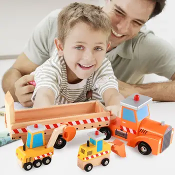 

4Pcs/Set Wooden Colorful Loader Bulldozer Excavator Model Educational Kids Toy