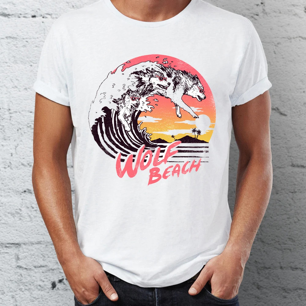 

Men's T Shirt The Great Wave Off Wolf Beach Awesome Animals Tee