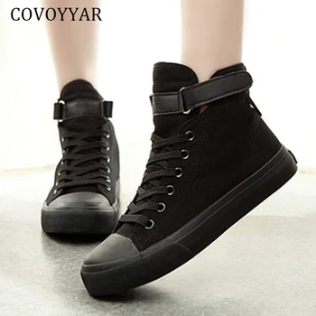 

COVOYYAR 2019 Fashion Canvas White Shoes Woman High Top Women Sneakers Lace Up Spring Autumn Female Casual Shoes WSN2029