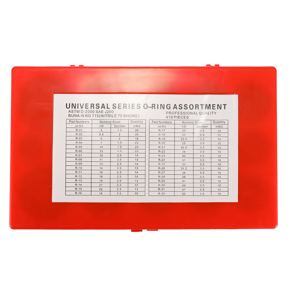 

Hot 419PCS High Resilience Assortment Set Seal Gasket Universal NBR Rubber Oil Resistance O-ring Stable Property Kit