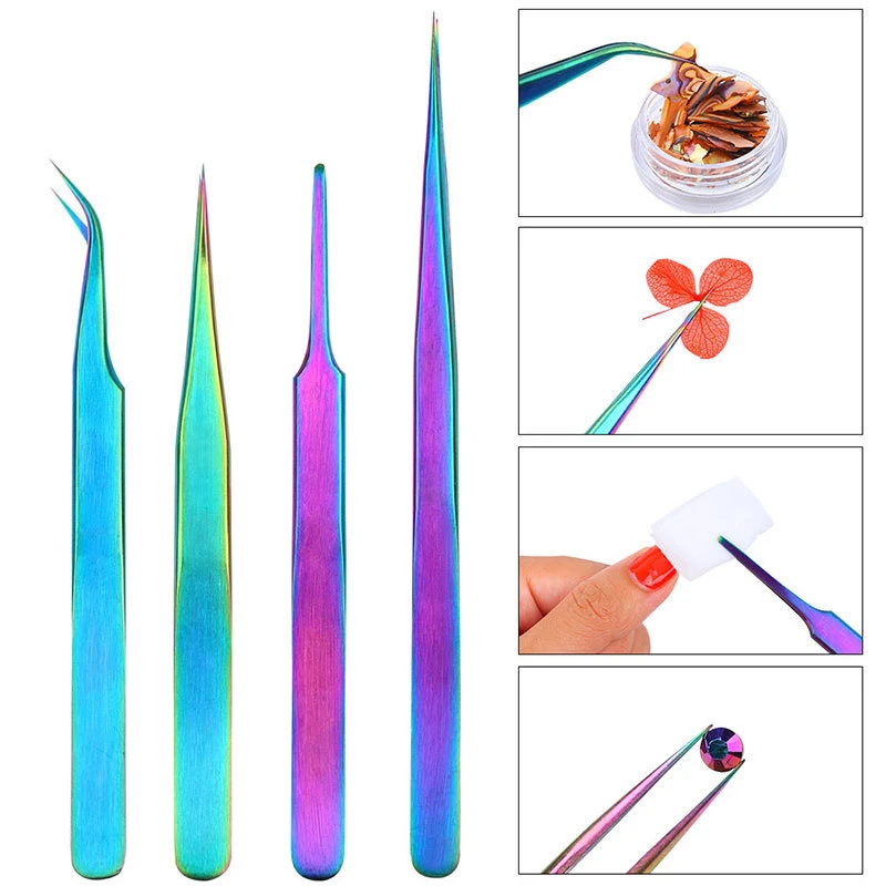 

1pcs Rainbow Stainless Steel Tweezers for Eyelashes Extension Nail Decoration Picker Beauty Makeup Tolls Anti-static Tweezers