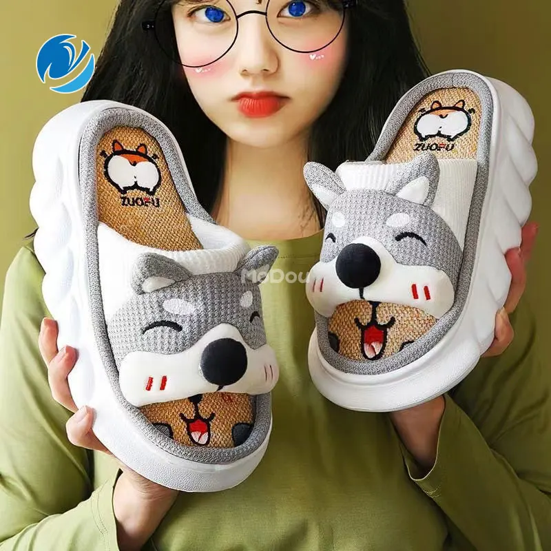 Mo Dou 2021 All Senson Designer Slippers Cute Cartoon Lovely Cat Bedroom Cotton Home Shoes Indoor Thick Sole Couples Men Women 1