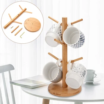

Natural Wooden Mug Tree Cup Drainer Bamboo Mug Cups Rack Home Organizer Storage Rack