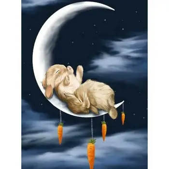 

New Arrival DIY Full Drill 5D Diamond-Painting Rhinestone Rabbit Moon Cross-Stitch Kit Leisure Kits Art Home Decor Handmade Gift