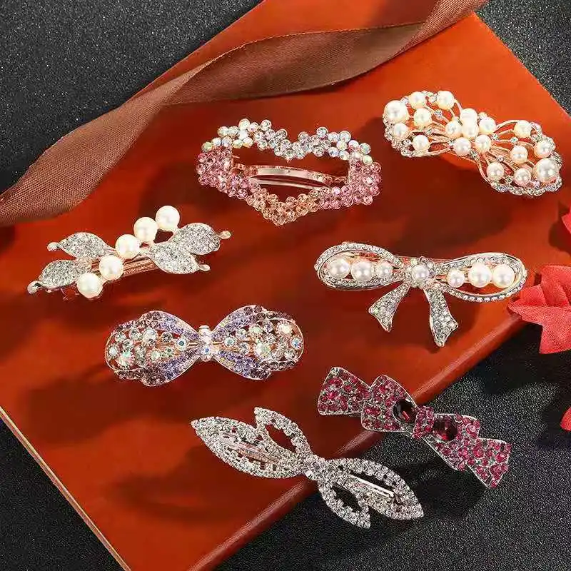 

Korean bow viscose hairpin imitation pearl hairpin hairpin female hair Princess hair accessories wholesale