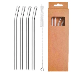Set of 4 Eco-Friendly Reusable Glass Drinking Straws (Transparent Curved)