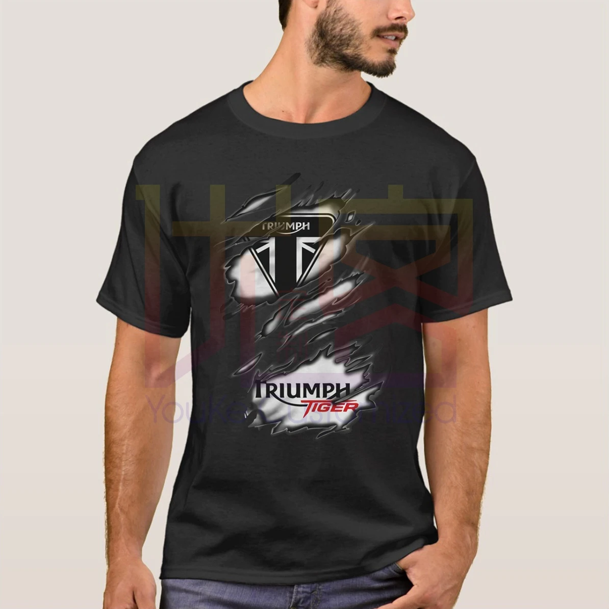 Футболка модная мужская футболка Ra Triumph Тигровая Одежда популярная футболка с круглым вырезом хлопковые футболки - Цвет: black
