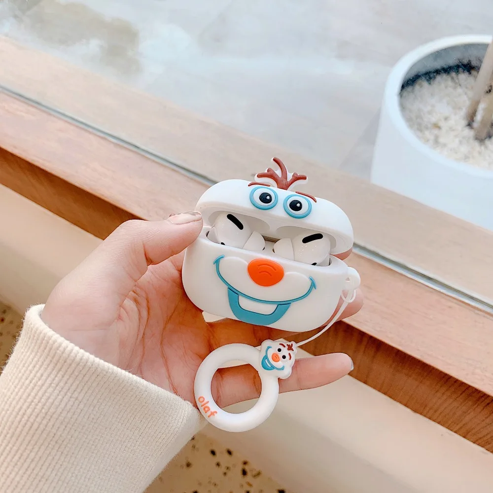 Для AirPods Pro милый 3D мультфильм Олаф чехол для наушников для AirPods 1 2 3 Bluetooth гарнитура Мягкий силиконовый чехол с кольцевым ремешком