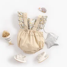 Детские комбинезоны с расклешенными рукавами и цветочным принтом для маленьких девочек; Детский комбинезон в стиле пэчворк; Одежда для новорожденных