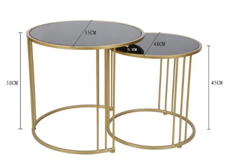 Simple Gold Iron Coffee Table Living Room Luxury Sofa End Table Nordic Metal Frames Glass Table Top 2 Table Combination