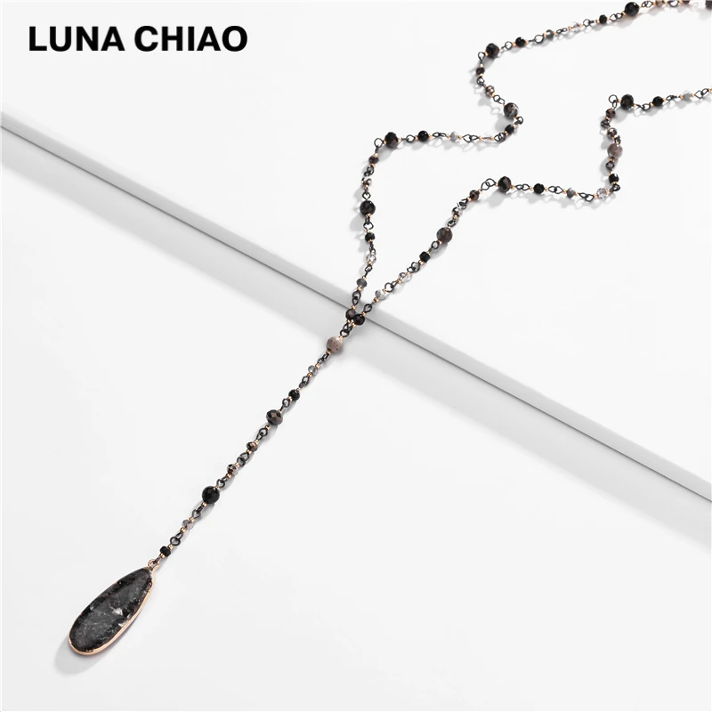 LUNA CHIAO осень зима черный пистолет металлический цвет Y цепи ожерелья с подвеской из натурального камня для женщин - Окраска металла: A0879