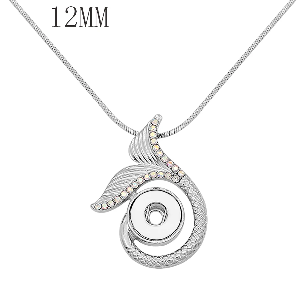 

2019 fashion Mermaids pendant Necklace with Colorful rhinestones 48cm chain fit 12MM alloy snaps button jewelry for women Girl