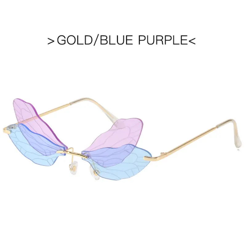 2022 Vintage Dragonfly Wings Sunglasses Fashion Rimless Women Clear Lens Eyewear Men Pink Sun Glasses UV400 Eyewear Female rectangle sunglasses Sunglasses