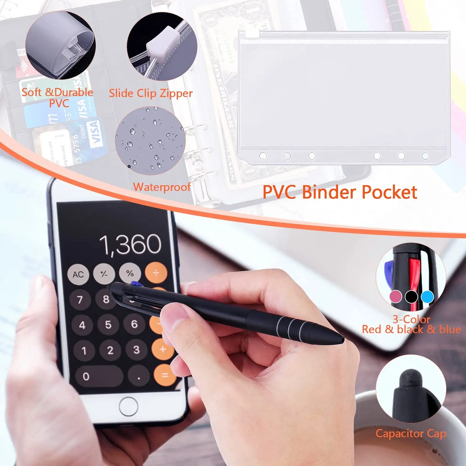 A6 PU Leather Budget Binder Cash Envelopes Organizer 12 Pcs Binder Pockets Budget Sheets Sticker Sheets for Money Saving pp folder notebook binder cover ring binder pockets photocard binder money budget binder craft storage binder