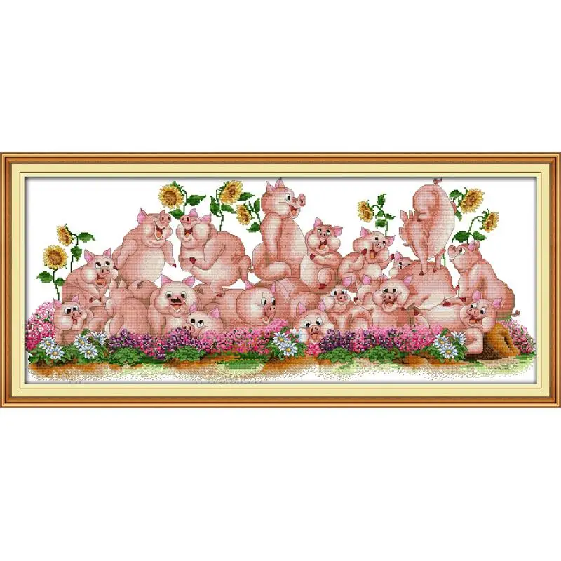 

Song of Pig Cross Stitch Kits Patterns Printed Canvas 11CT 14CT Printing Stamped Fabric Kit for Needlework Arts Embroidery Sets